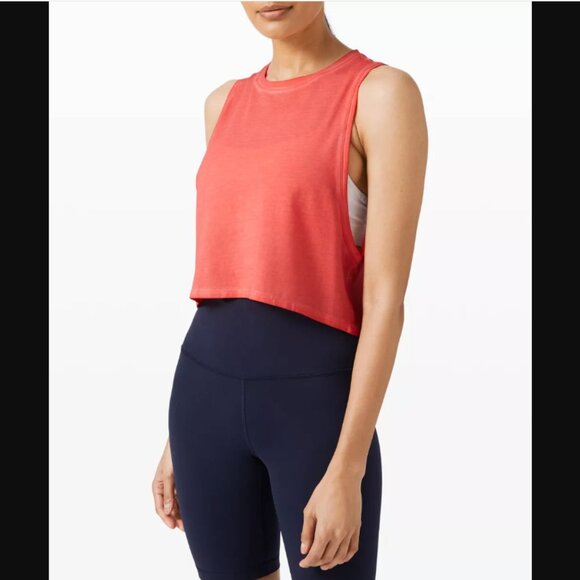 Lululemon Cut Back Crop Tank Top Womens 8* Coral Pink Crop Muscle Athleisure - Picture 2 of 11
